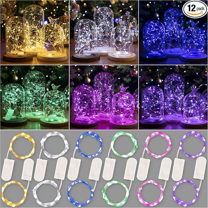 HXWEIYE 12 Pack Fairy Lights Battery Operated, 7ft 20LED Mini Twinkle String Light for Mason Jar DIY Wedding Table Centerpieces Party Bedroom Christmas (Multicolor)