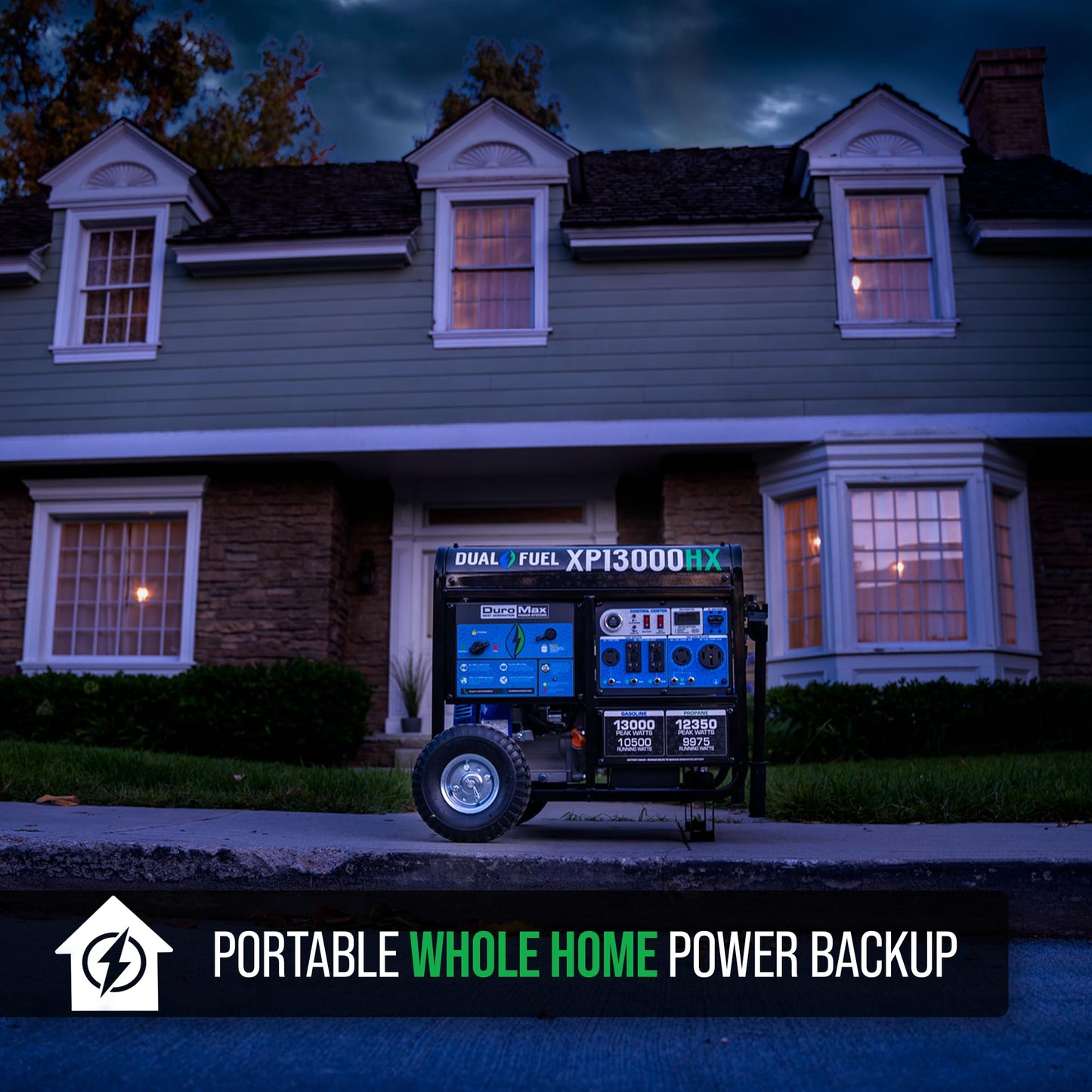 DuroMax XP13000HX 13,000-Watt Dual Fuel Portable Generator - Gas & Propane, Electric Start, Whole Home Power Backup, Transfer Switch Ready, RV & Emergency Ready