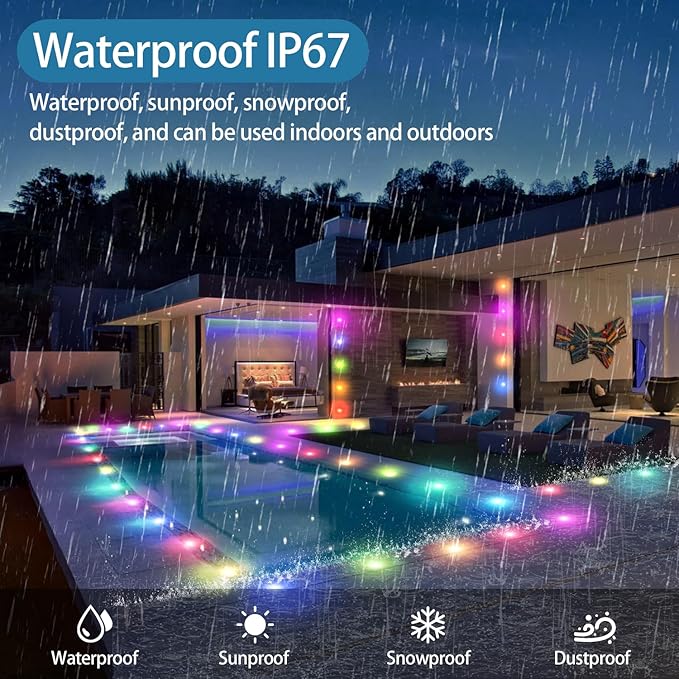 HIBOITEC 1Pcs Low Voltage Recessed RGB Deck Lamp φ42mm, Colorful LED Deck Lights Kit IP67 Waterproof, 12V Low Voltage In-Ground Outdoor LED Landscape Lighting for Yard, Garden, Patio, Stair