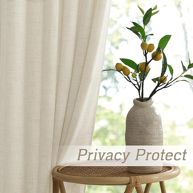 RYB HOME Living Room and Dining Room Curtains and Drapes Linen Sheer, Light Filtering Curtains 95 inches Long, Weave Textured/Rod Pocket, Cream Colored, W 52 x L 95 inches, 2 Panels Set