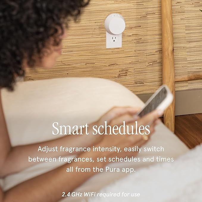 Pura Smart Home Fragrance Device Starter Set - Pura 4 - Scent Diffuser for Home - Includes Fragrance Aroma Diffuser - Square Box, Saltaire and Coconut Sugar Scent Refills