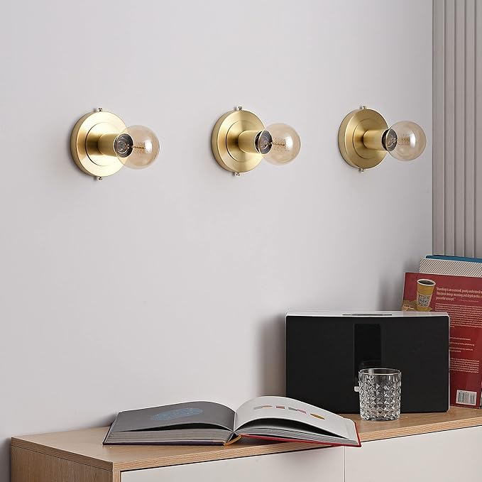 BRIGHTTIA Luna Uno 1-Light Wall Sconce - Mid Century Industrial Modern Flush Mount Fixture for Wall & Ceiling - Minimalist Lamp for Bathroom and Small Spaces - Brushed Gold (BC0026-1G)