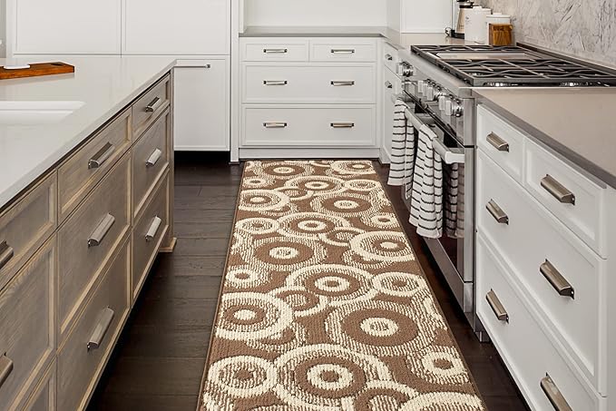 Custom Length Cut to Size Modern Farmhouse Carpet Runner Rug for Hallways, Non Slip Rubber Backed, 31 inch Wide X Customized Length, Geo Brown, 31 inch X 8 feet