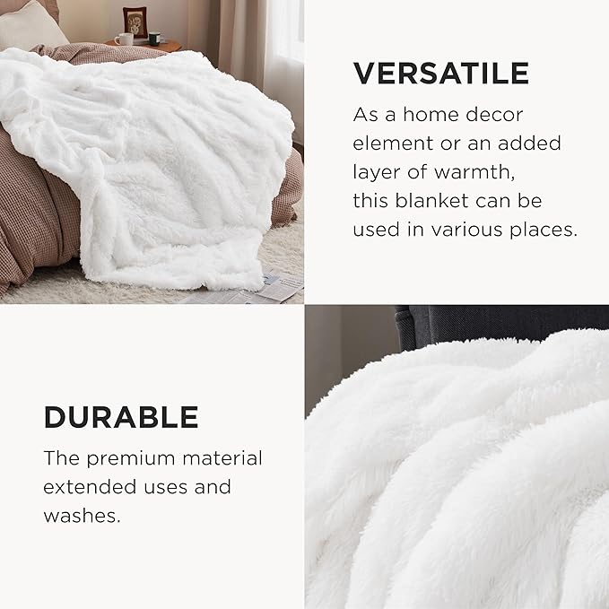 Bedsure GentleSoft Fuzzy Sherpa Faux Fur Twin Blanket White Cozy Gifts for Women Men, Soft Fleece Plush Warm Minky Thick Blanket Twin Size for Bed, Couch, White Room Decor Dorm Essentials, 60x80