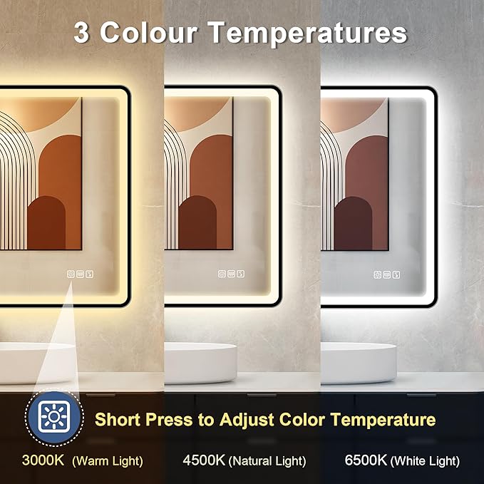 STARLEAD 28"x36" Black Frameless LED Bathroom Mirror with Bluetooth Speaker, 3 Color Temperature, Stepless Dimming, Anti-Fog, Touch Control, Wall-Mounted Vanity Mirror, Vertical or Horizontal