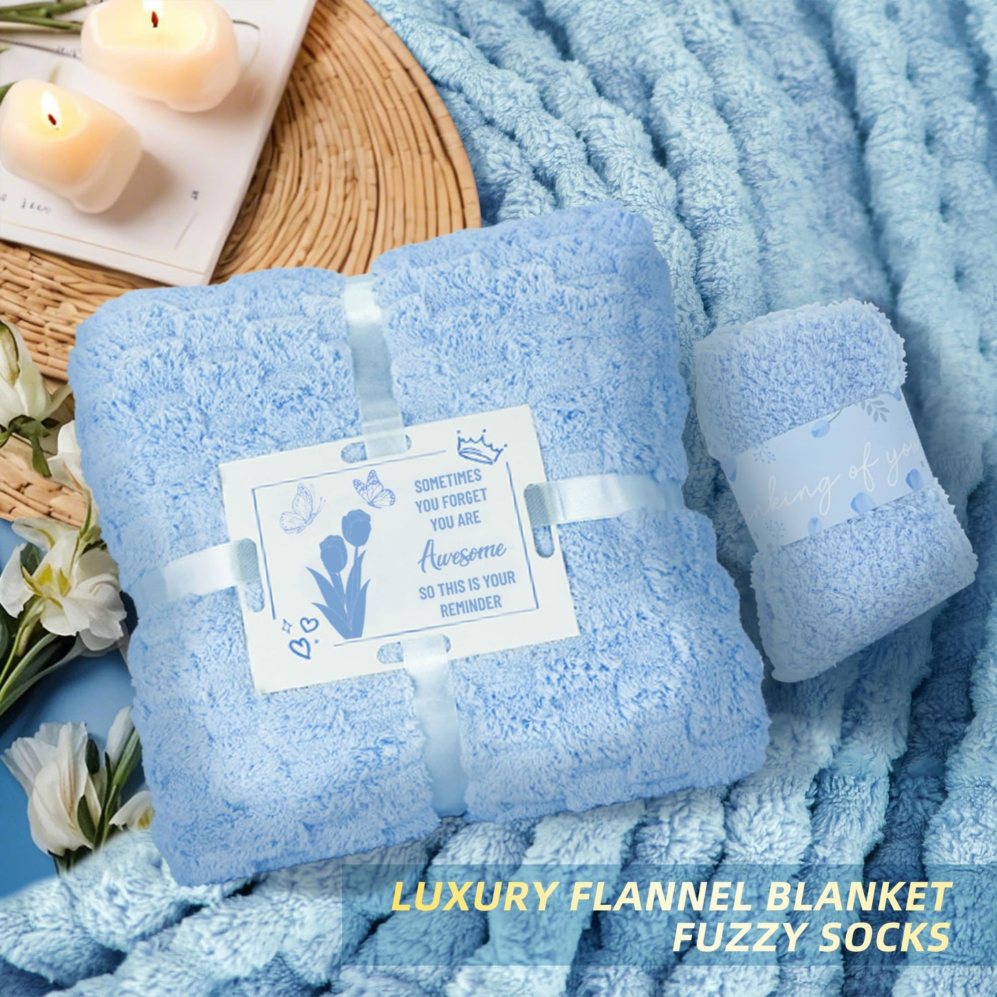 15PCS Birthday Gifts for Women, Relaxing Spa Gifts Baskets for Her, Care Package with Luxury Flannel Blanket and 40 oz Tumbler, Valentines, Mothers Day, Christmas Women's Gift for Mom, Wife, Friends