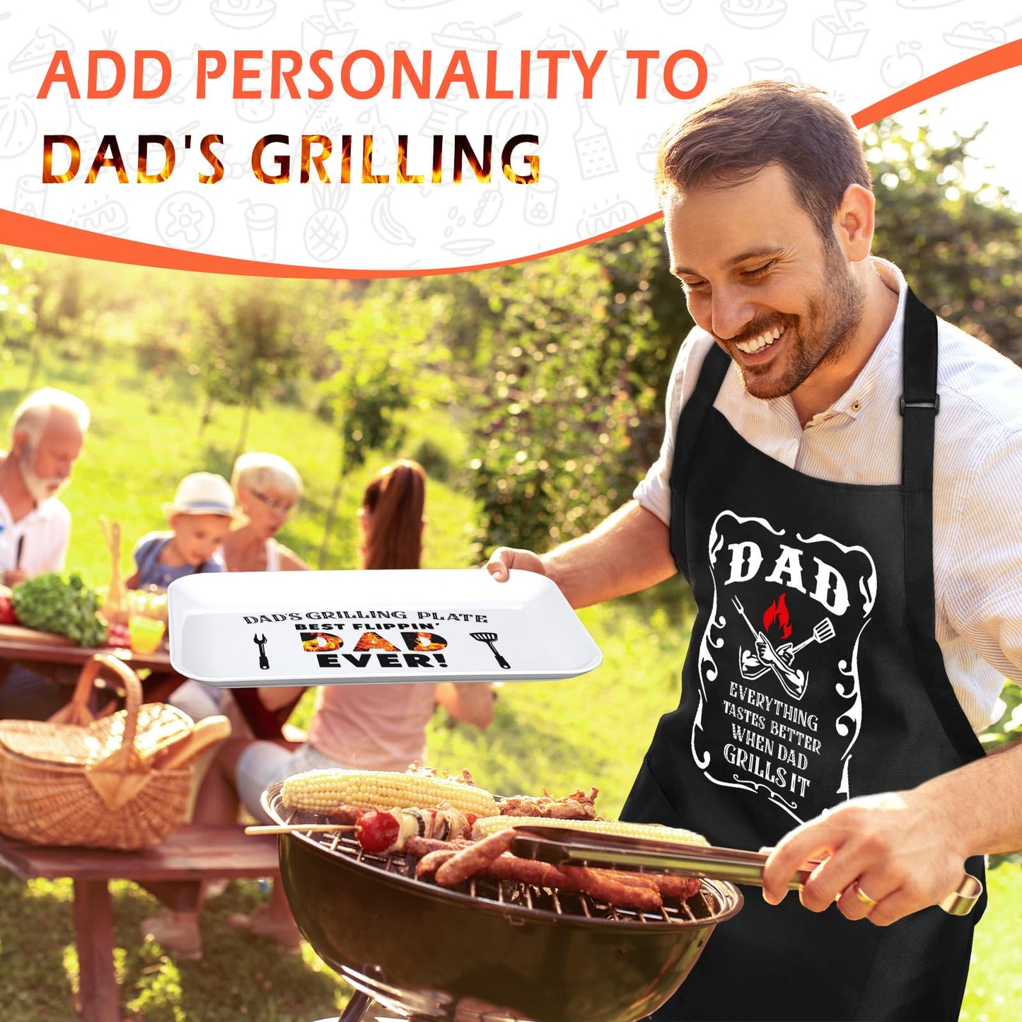 Fathers Day Dad Gifts from Daughter Son, Personalized Grilling Platter & Apron Set Birthday Gifts for Dad Papa Bonus Step Father in Law, Cool Grill BBQ Serving Tray Gift for Daddy Father's Day