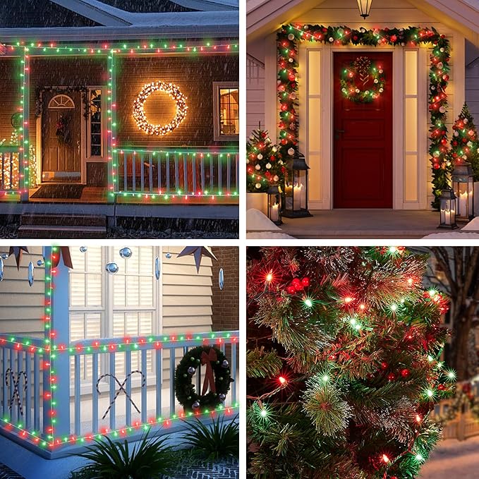 Red and Green Christmas Lights 100 Count Incandescent Light UL Certified Connectable Christmas Tree Lights with Green Wires for Indoor Outdoor Xmas, Wedding, Holiday, Party, Home Decorations