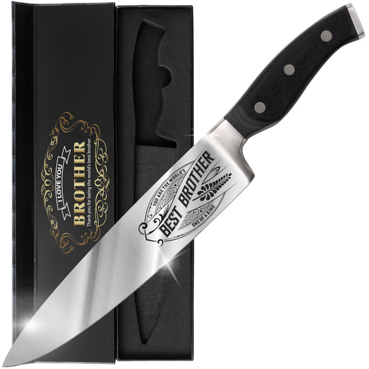 CUTLINX Premium Chef Knife Gift - Engraved BEST BROTHER - 8" Stainless Carbon Steel Kitchen Knive w/Pakka Wood Handle - Birthday, Father's Day, Christmas, Anniversary, or Housewarming Gifts