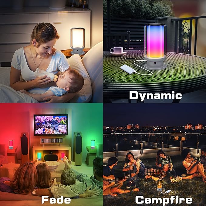 LED Color Changing Table Lamps, Dimmable Bedside Lamp with Remote, Plug in Desk Light Bedroom Lamp for Living Room-Grey