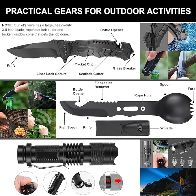 Gifts for Man Dad Husband, 210 PCS Survival First Aid kit, Professional Survival Gear Camping Essentials Emergency Medical Goods for Camping Boat Home Car Disaster Adventure (Khaki)