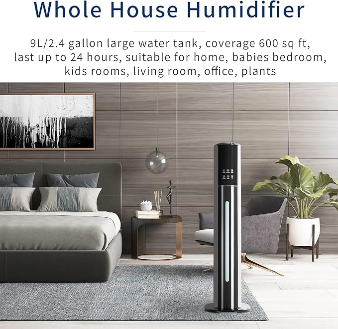 Ultrasonic Cool Mist Humidifier for Large Room Bedroom, Top Fill Humidifier(9L/2.38Gals) for Baby Adults, Smart & Remote Control, Last 60 Hours