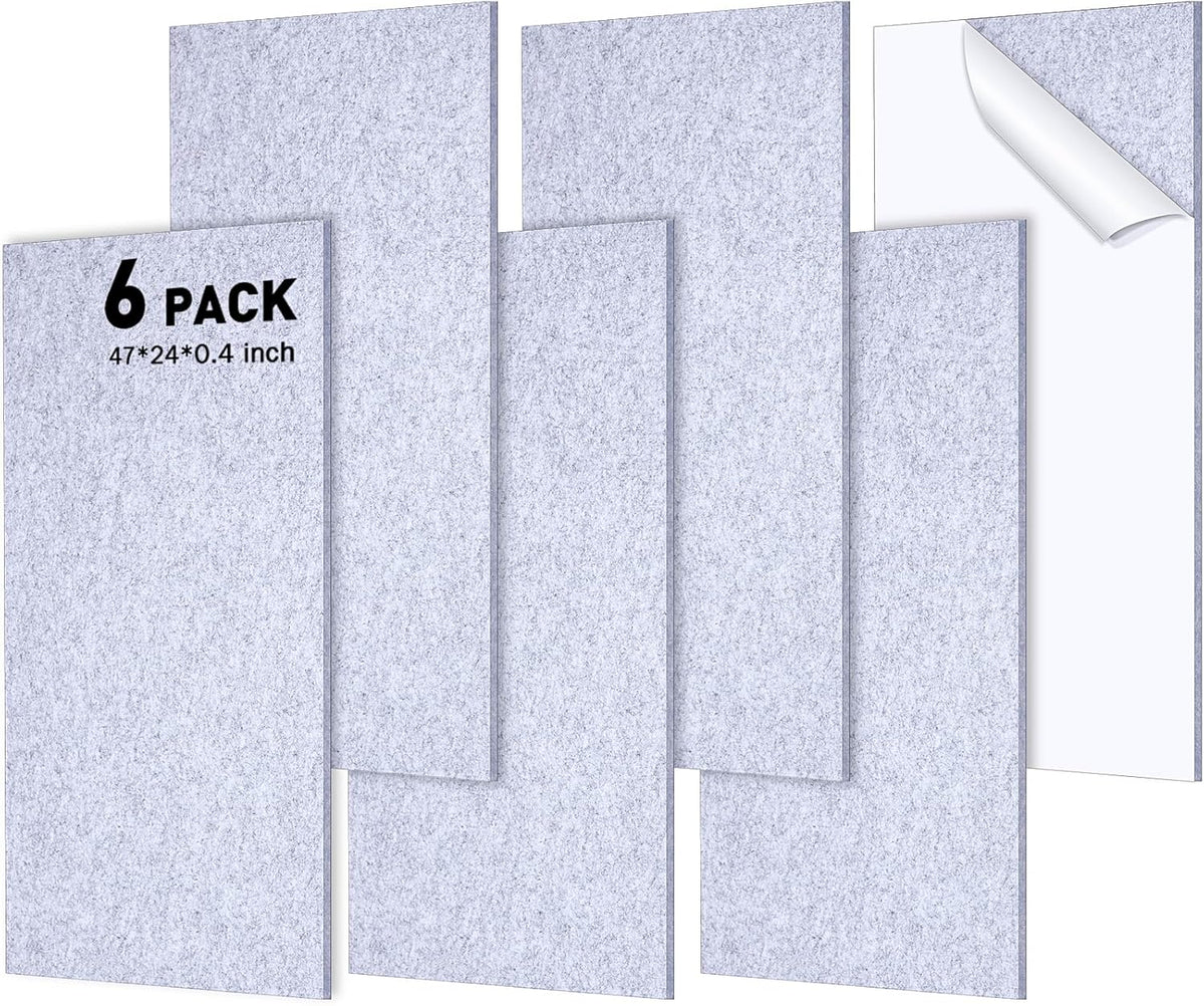 Frienda 6 Pack Large Acoustic Panels 47 x 24 x 0.4 Inch Fabric Wrapped Sound Proof Self-adhesive High Density Foam Panels for Recording Studio Acoustical Treatments Home Office(Silver Gray)