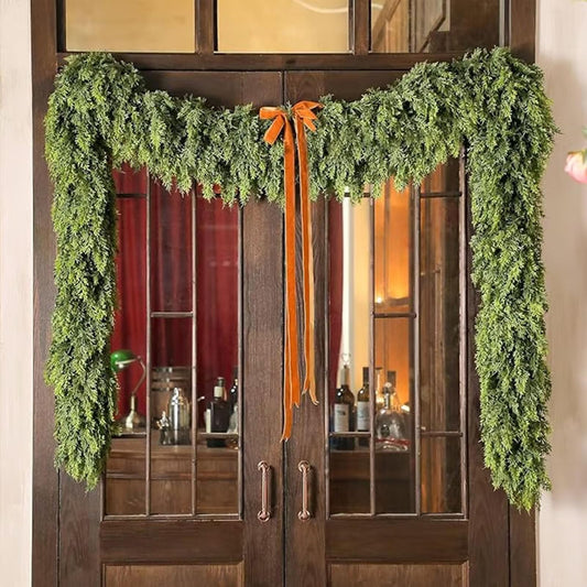 2025 Christmas Artificial Cypress Leaf Vine Wreath, 6 Ft Dense Pines Realistic Touch Norfolk Garland Ornaments, Artificial Green Wreath for Christmas Holiday Mantle Fireplace Table Home Decor