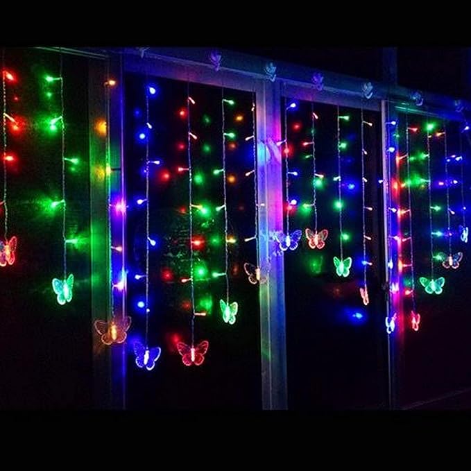 Decorman Butterfly Curtain Lights, 4.9ft 48 LED USB Window Fairy Lights 10 Butterflies 8 Modes Firefly Twinkle String Lights for Room Bedroom Wall Ceiling Party Wedding Christmas (Colorful)