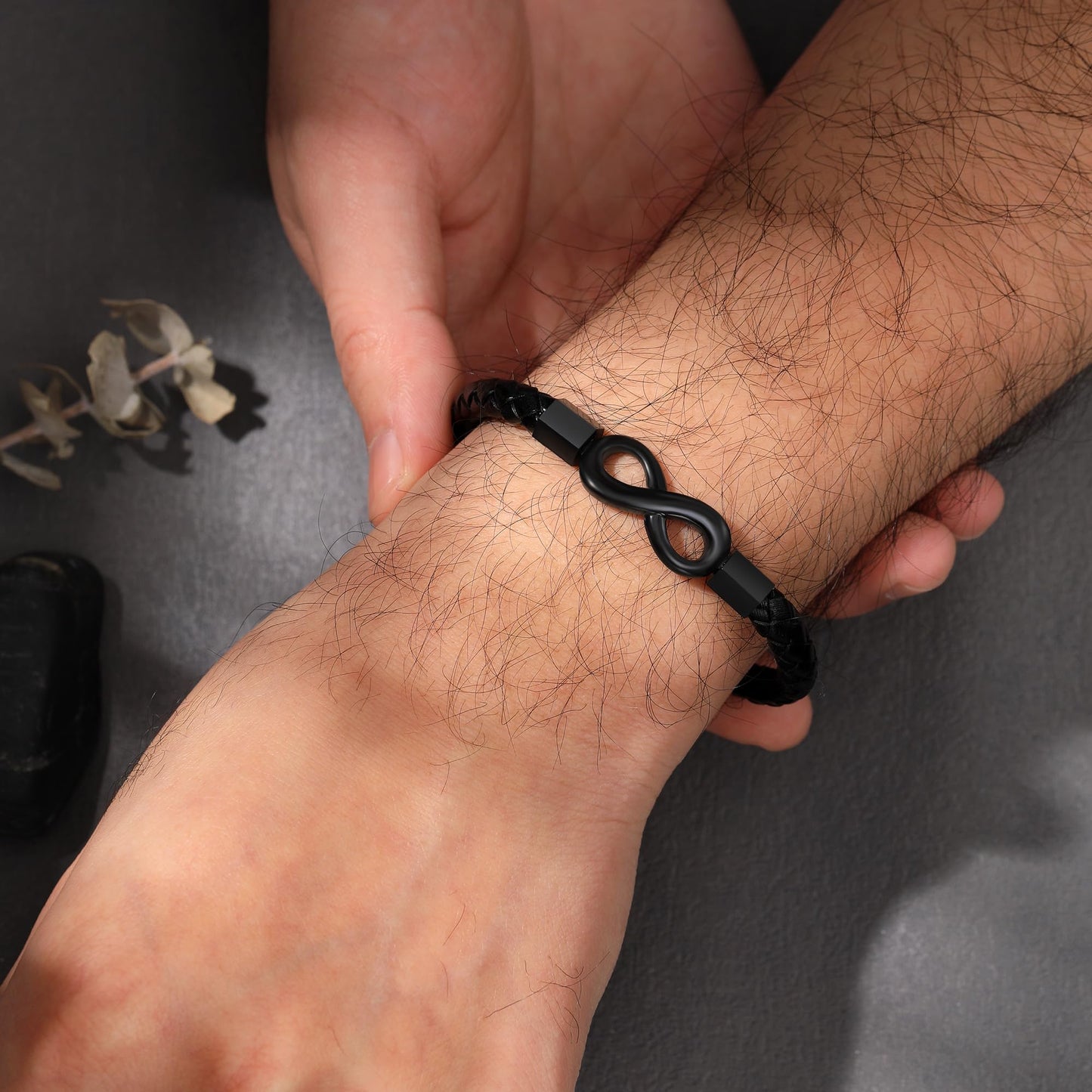Sistble Gifts for Boyfriend, Infinity Bracelet Birthday Gift Ideas Black Leather Bracelets for Men Boyfriend Bracelet from Girlfriend Jewelry
