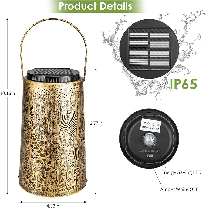 Hummingbird Outdoor Solar Lights for Yard, Hanging Solar Lanterns Outdoor Waterproof, Garden Decor Christmas Gifts for Mom Women Grandma, Hanging Decoration Outside for Yard, Patio, Porch, Lawn