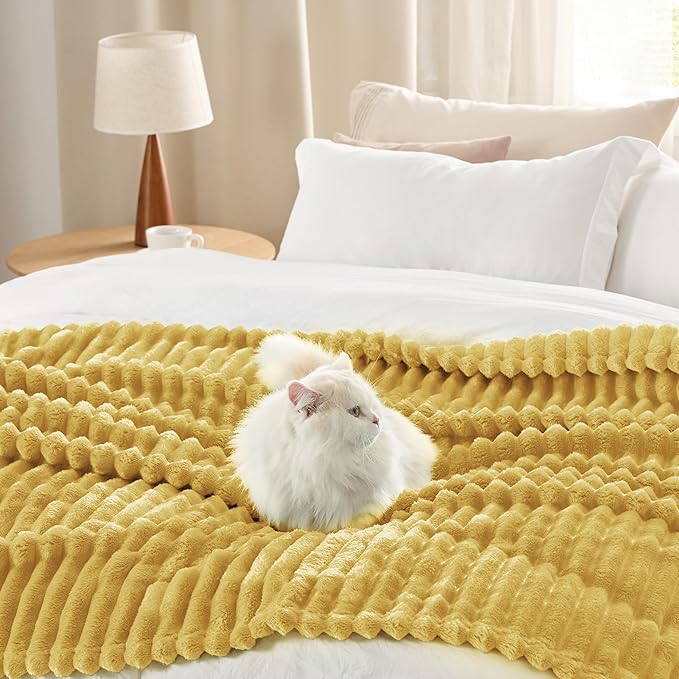 Bedsure GentleSoft Yellow Throw Blanket for Couch - Cozy Soft Fleece Blankets for Women, Cute Small Throws for Girls, Honey, 50x60 Inches