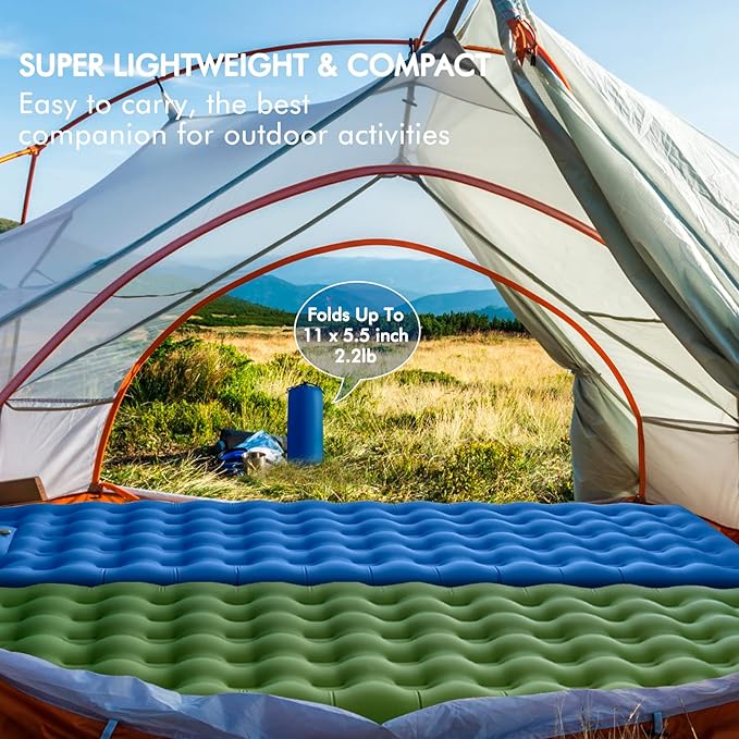 MEETPEAK Camping Sleeping Pad, 5 Inch Extra Thickness Inflatable Sleeping Mat Built-in Foot Pump, Compact & Lightweight Camping Air Mattress for Hiking, Traveling, Backpacking, Tent