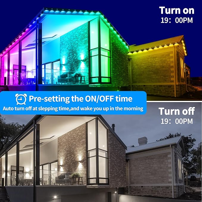 200ft permanent outdoor light, RGB Smart outdoor eave lights with APP & Remote Control,timed Music synchronisation IP67 waterproof LED eave light,suitable for party,Halloween,Christmas,rooftop,garden