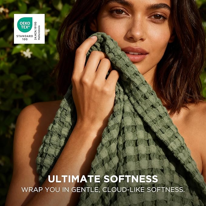 Bedsure Cooling Cotton Waffle Full Size Blanket - Lightweight Breathable Blanket of Rayon Derived from Bamboo for Hot Sleepers, Luxury Throws for Bed, Couch and Sofa, Green, 80x90 Inches