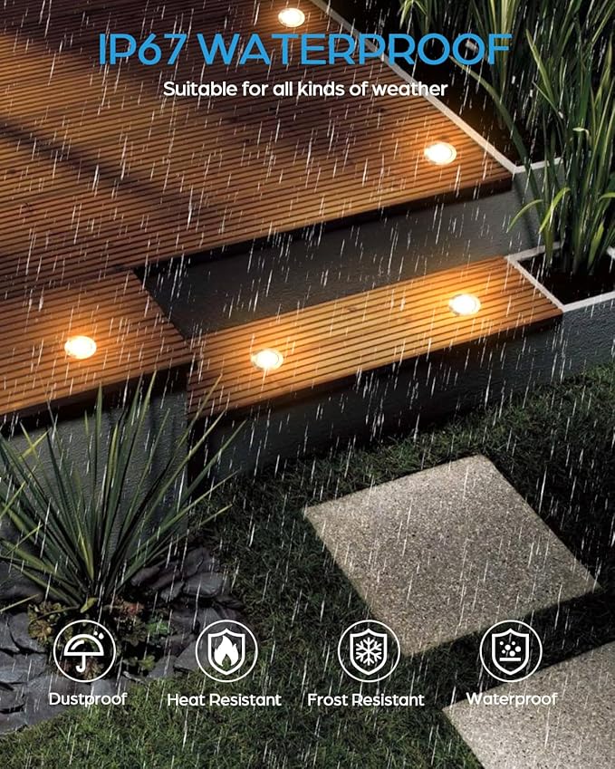 HIBOITEC Low Voltage Deck Lights Recessed Kit with Transformer Dimmable Timer and Photocell Sensor Outdoor LED Deck Lighting IP67 Waterproof 2700K for Stair Step Outdoor Garden Yard 16 Packs