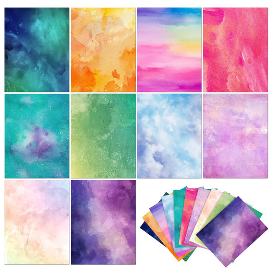 Gersoniel 40 Sheet Watercolor Scrapbook Paper 8.5 x 11 Inch Colorful Decorative Cardstock Paper Double Sided Vivid Papers for Craft Card Making Journaling Planner Scrapbooking Supplies, 10 Design