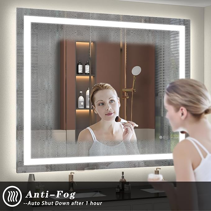 48x40 LED Mirror for Bathroom, Lighted Vanity Mirror for Wall, Dimmable, Anti-Fog, Shatter-Proof, ETL Listed (Front Lit + Backlit)
