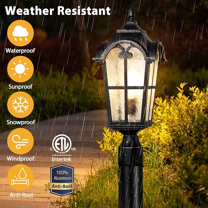 Dusk to Dawn Outdoor Post Lights,Black Waterproof Lamp Post Light Fixture, Aluminum Lamp Posts Outdoor Lighting Pole Lantern for Outside Yard Patio Pathway Garden Deck, Hard Wired