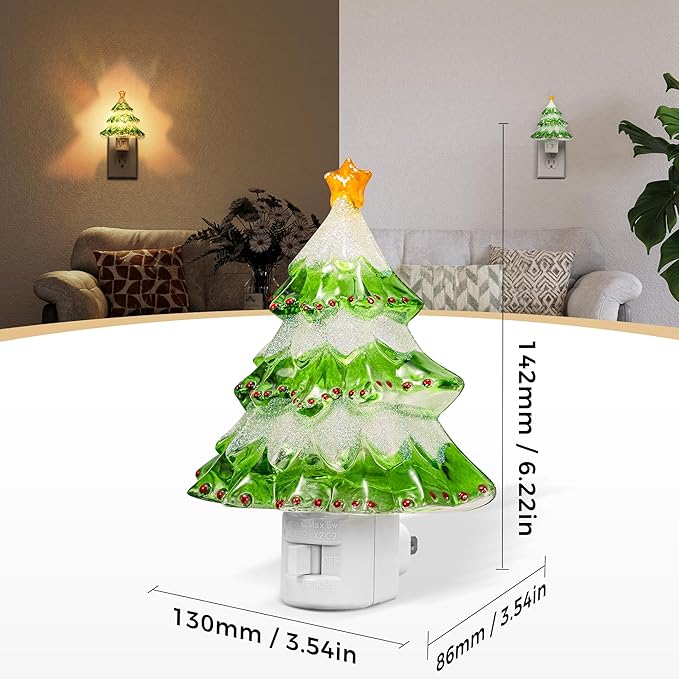 DORESshop Christmas Tree Night Light, 3000K Night Lights Plug into Wall, Cute & Funny Christmas Decor Night Light for Kids, Plug in Nightlight with 360° Rotatable, Holiday Party Decor, 2 Pack