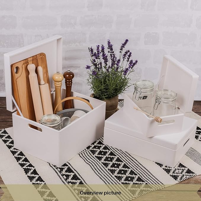 Large White Wooden Box Storage with Hinged Lid | 15.8 x 11.8 x 9.44 inches (+-0.5) | Gift Box Storage Document | Wood Keepsake Chest PRODUCT NOT INTENDED FOR 15 YEARS OR BELOW