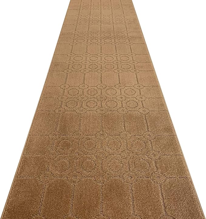 Custom Size Modern Abstract Floor Carpet Runner Rug for Hallways, Slip Resistant Latex Rubber Backed, 31 inch Wide X Customized Length, Art Gold Tan, 31 inch X 5 feet