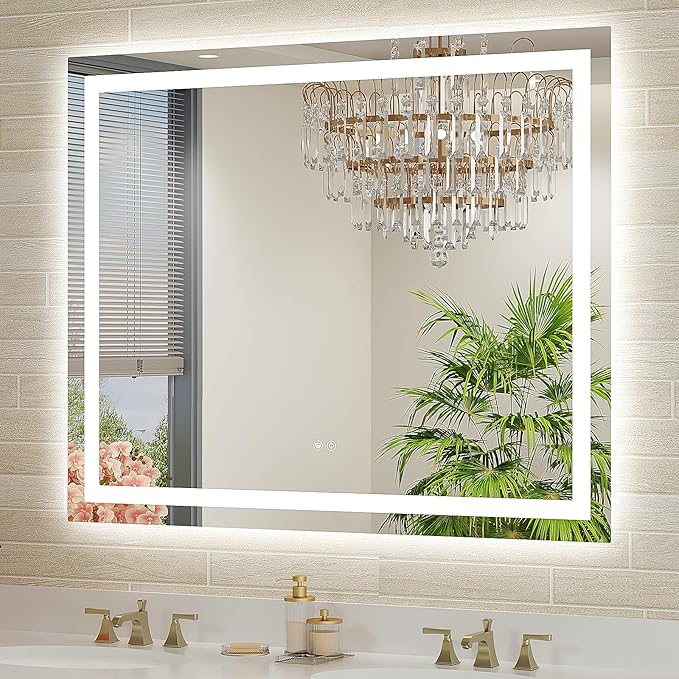 40x32 LED Bathroom Mirror with Lights, Front and Rear Lighting, Tempered Glass, Dimmable, Multiple Light Modes, Anti-Fog Lighted Bathroom Vanity Mirror for Wall, Memory Function