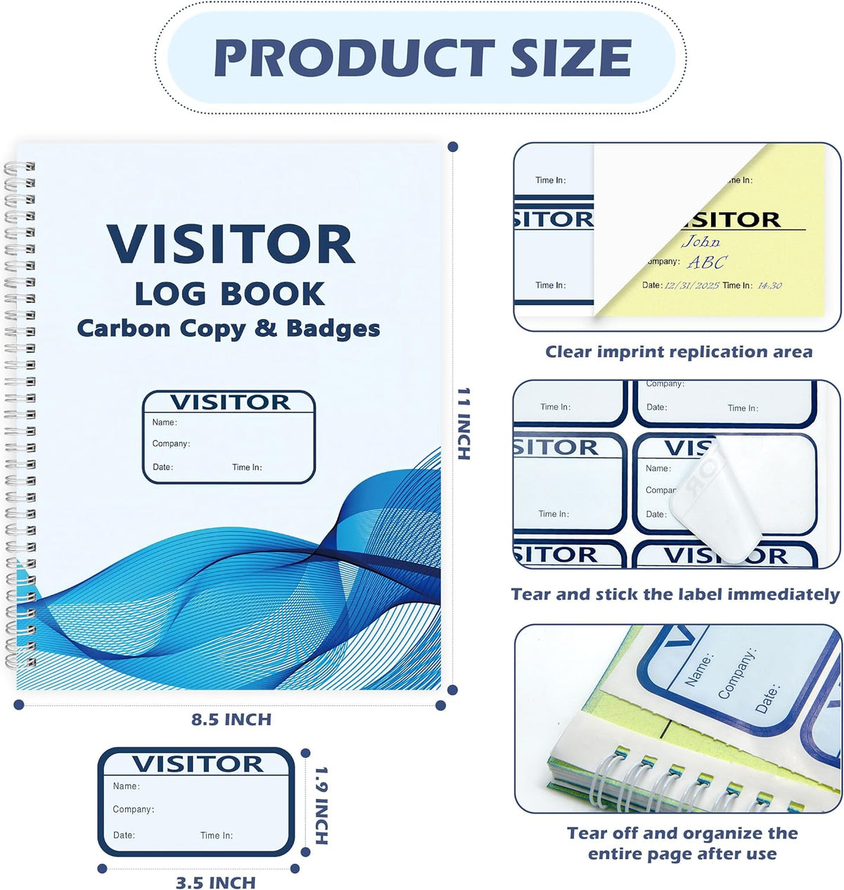 1 Pack of 150 Visitor Badges Registry Log with Carbon Copy Visitor Stickers Letter Size Visitor Log Book Extras Protecting Privacy Pages Spiral-Bound Self Visitor Badges Guest Register Book(1)
