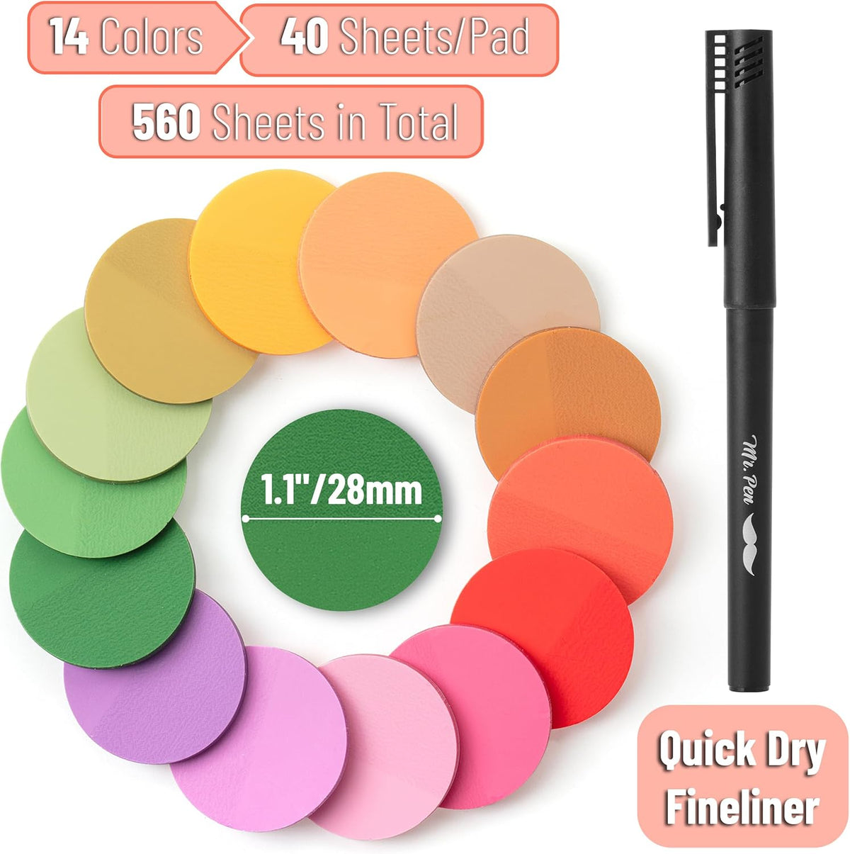 Mr. Pen- Transparent Sticky Note Set, 560Sheets, Colorful, Round Transparent Sticky Notes Set