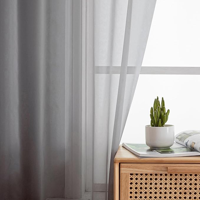Aiyufeng Elegant Voile 120" Sheer Window Curtains - 2 x 40" W Panels, Bedroom/Living Room Charcoal Grey Color