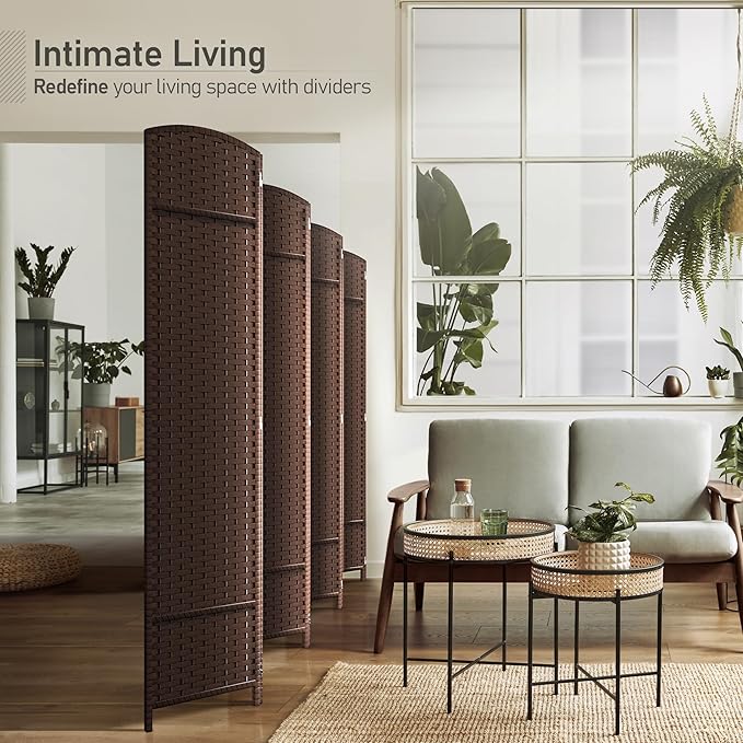 Sorbus 8 Panel Room Divider 6 ft. Tall - Privacy Screen, Extra Wide Double Hinged Panels, Mesh Hand-Woven Design, Partition Room Dividers and Folding Privacy Screens, Wall Divider for Room Separation