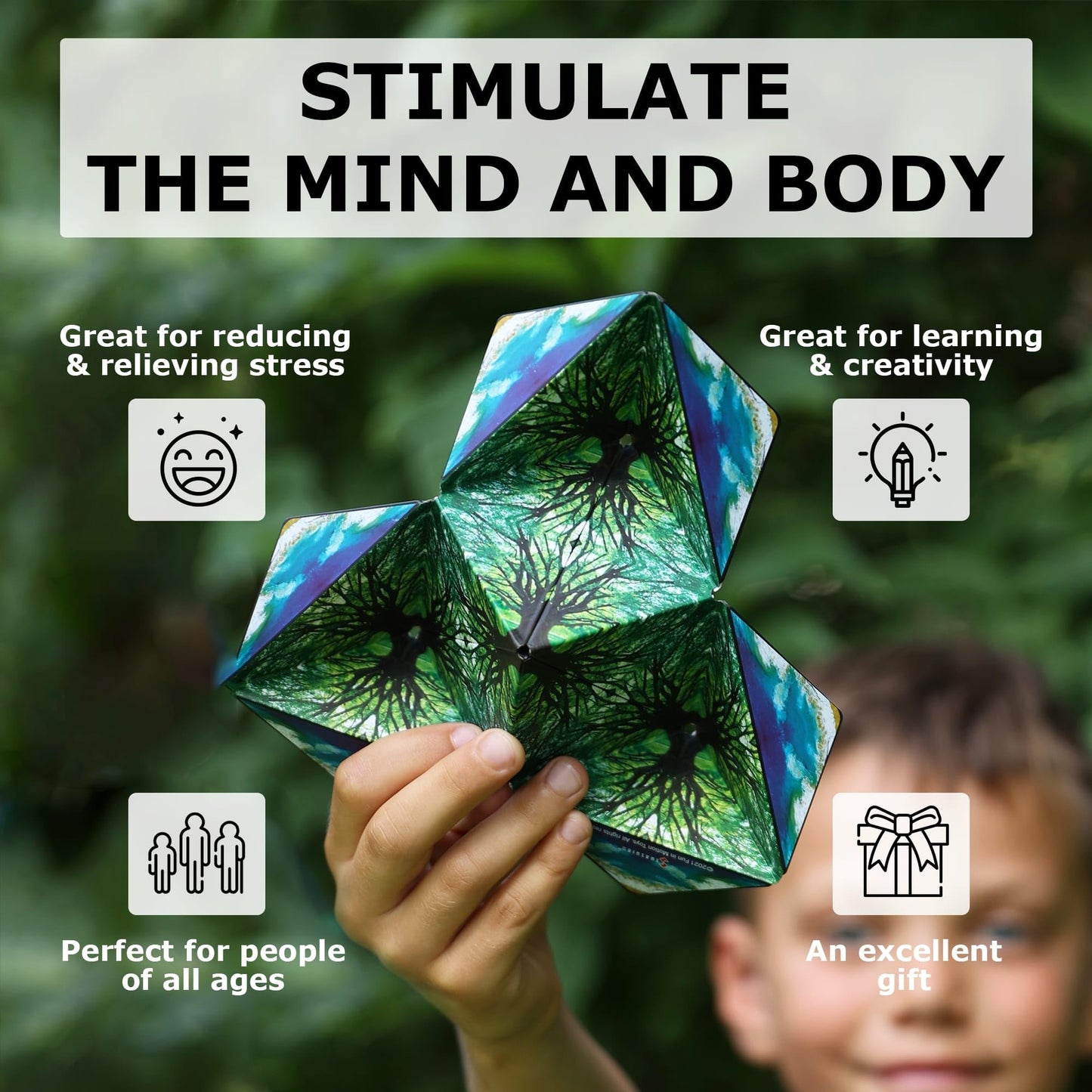 Shashibo Shape Shifting Box - STEM Magnetic Fidget Cube That Transforms Into Over 70 Shapes, Download Fun in Motion Toys Mobile App (Blue Planet)