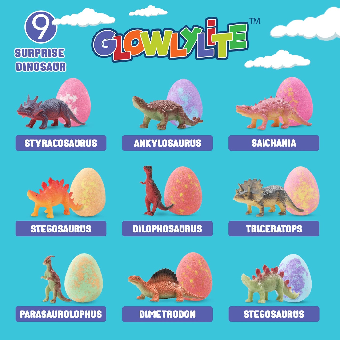 GlowlyLite Bath Bombs | 9 Pack Organic Bath Bomb For Kids With Surprise Inside | Organic Bubble Bath Fizzies With Toys, Fun Birthday Gift And Stocking Stuffer for Boys and Girls, Perfect for Bath Time