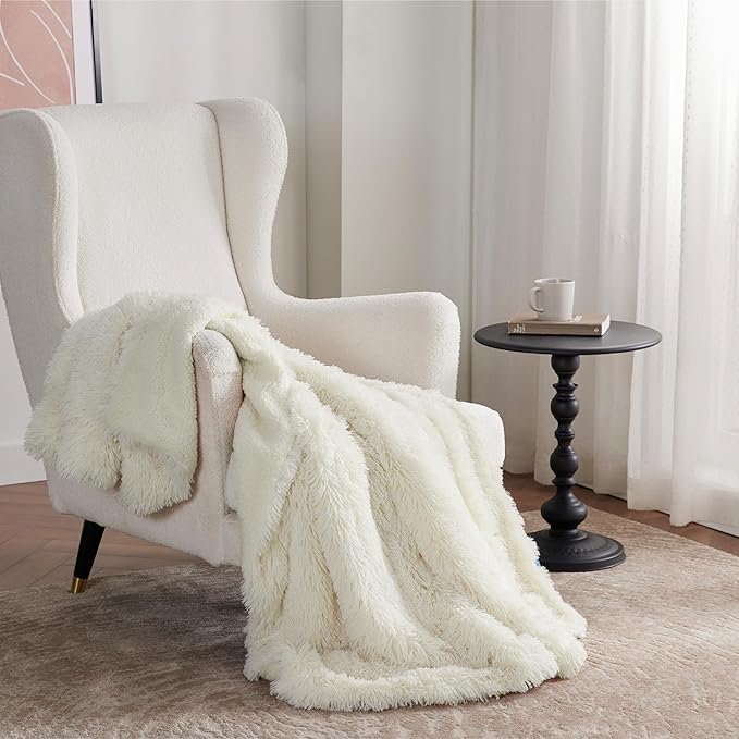 Bedsure GentleSoft Fluffy Cream Throw Blanket Decorative Blankets for Bed Couch Sofa, Cream Decor Sherpa Fleece Soft Cozy Fuzzy Plush Thick Warm Faux Fur Decorations, Ivory Baby Girl Gifts, 50x60