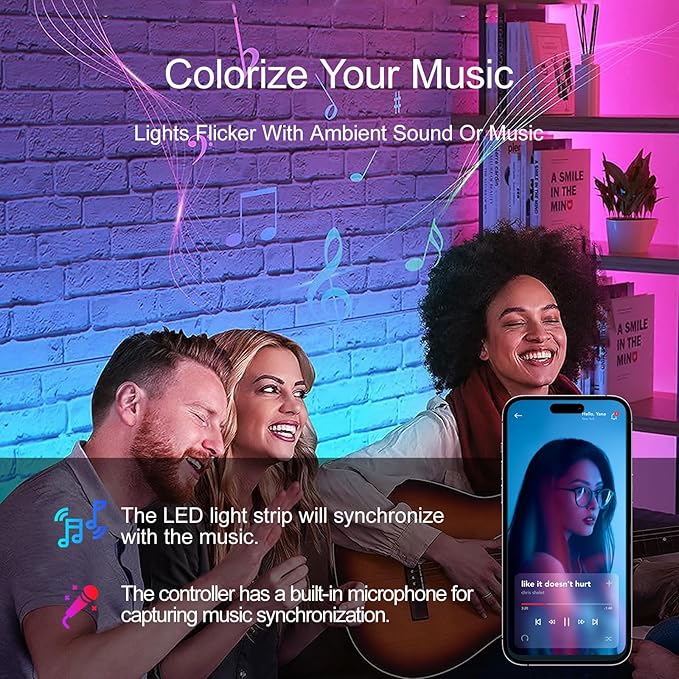 LED Strip Lights For Bedroom 130 FT(2 Rolls of 65.5 FT) with remote and intelligent application Bluetooth LED lights, music synchronized RGB color changing lights, suitable for room party decoration