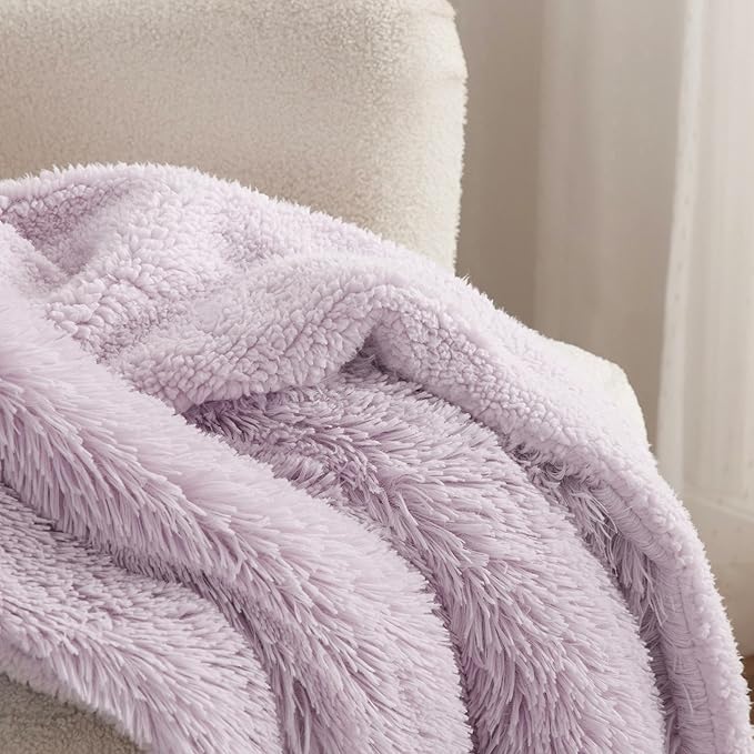 Bedsure GentleSoft Fuzzy Sherpa Faux Fur Twin Blanket Lavender Purple Cozy Gifts for Women Men, Soft Fleece Plush Warm Thick Blanket Twin Size for Bed, Room Dorm Essentials Purple Decor Gifts, 60x80