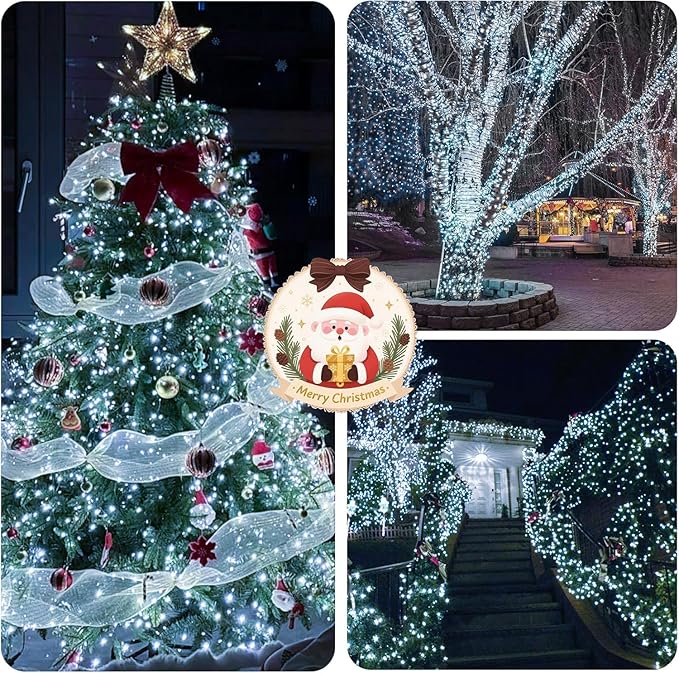 Connectable 300LED 99Ft 13Modes Christmas String Lights Indoor Outdoor | Extendable Green Wire Cool White Christmas Tree Lights with Timer | Twinkle Fairy Light Plug in for Xmas Tree(Cool White)