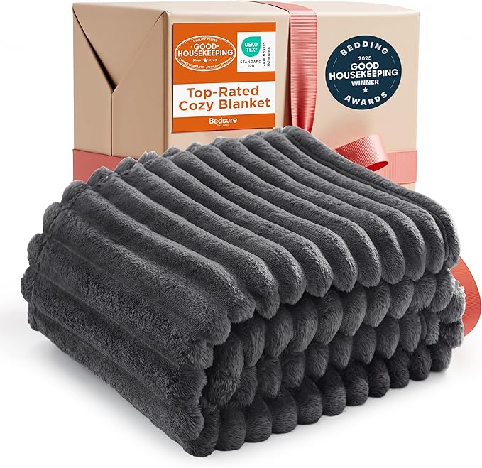 Bedsure GentleSoft Grey Fleece Blanket for Couch - Cozy Soft Blankets for Women, Cute Small Throws for Girls, 50x70 Inches