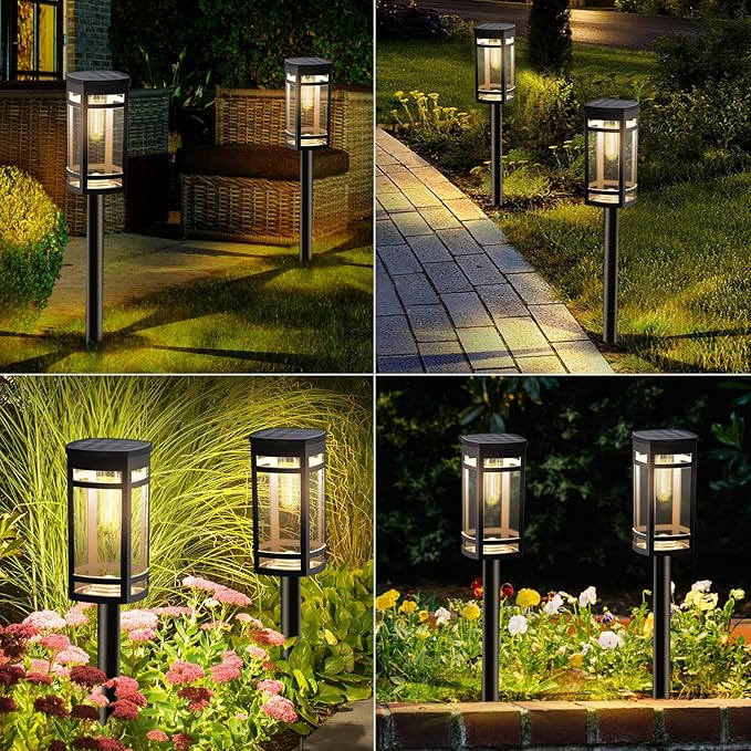 EXCMARK 12 Pack Solar Lights Outdoor Waterproof for Garden Pathway Walkway Driveway Yard Lawn Decorative Landscape Lighting. (Warm White Light, 12)
