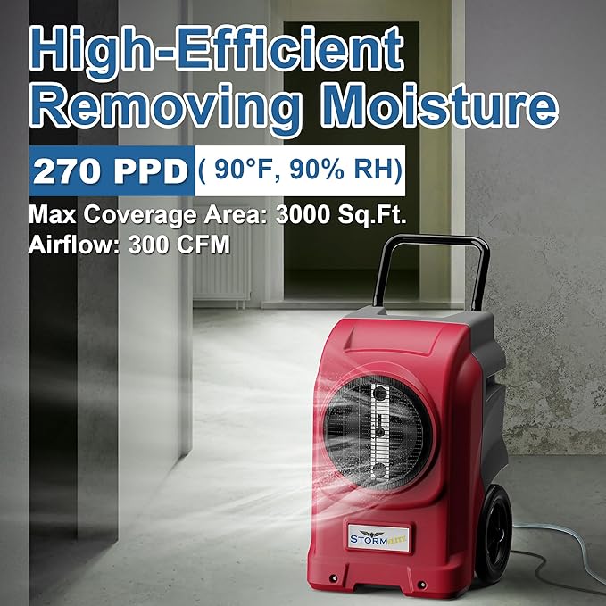 AlorAir 270 Pints Commercial Dehumidifiers for Large Room or Basements, Industrial Large Dehumidifier with Pump and Drain Hose, Dehumidifiers with Smart Wi-Fi, 5 Years Warranty, Red