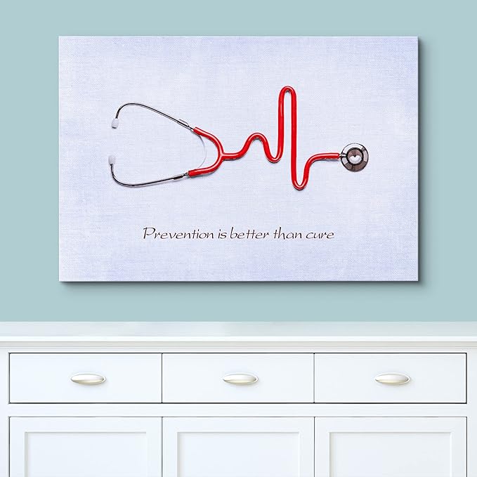 wall26 Canvas Print Wall Art Stethoscope with Prevention & Cure Inspirational Quote Medicine People Digital Art Modern Art Contemporary Scenic Colorful for Living Room, Bedroom, Office - 12"x18"