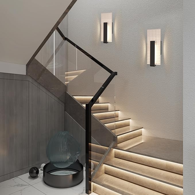 Hyunbae Modern LED Wall Sconces Up and Down Wall Mount Light Black, 3000K Indoor Light Fixtures with Frosted Glass Bathroom Vanity Lights Dimmable Lighting Lamp for Home Stairway Hallway Bedoom