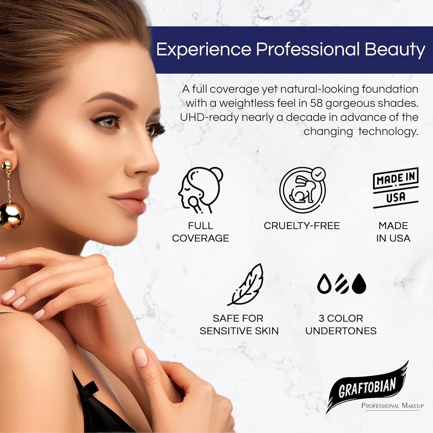 Graftobian HD Glamour Crème Foundation 1/2oz, Weightless Full Coverage Makeup, 65 Inclusive Shades, For All Skin Types, Natural or Full-Glam Looks, For Professionals and Beginners, Femme Fatale