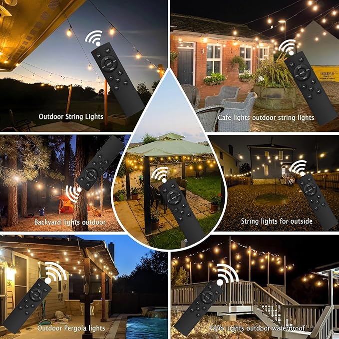 Remote Control Outdoor String Lights 200FT for Outside Patio Lights Waterproof with 63 Replaceable S14 Bulbs for Bistro Pergola Porch Backyard Dimmable, 2200K, Linkable, Hooks, Zip Ties included
